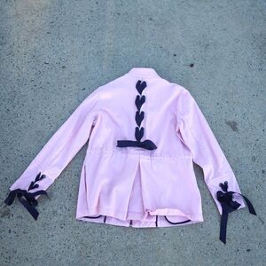 Crown & Ivy Pink Anorak Jacket Navy Ribbon Detail Zip Snap Waist Size M